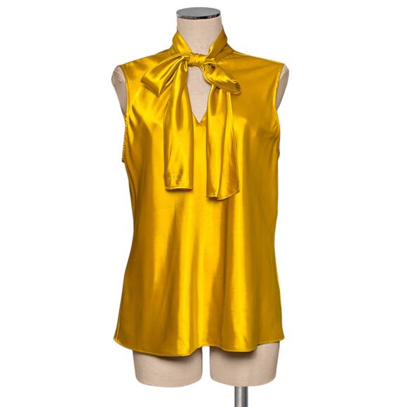 Anne Klein Tops - ANNE KLEIN Gold Shiny Tie Neck Blouse Sleeveless L